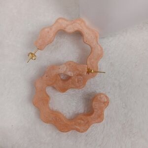Resin squiggle circle coop earrings with 18k gold plated earring posts coral